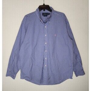 Ralph Lauren Classic Fit Blue White Gingham Button Down Shirt Preppy Mens XL